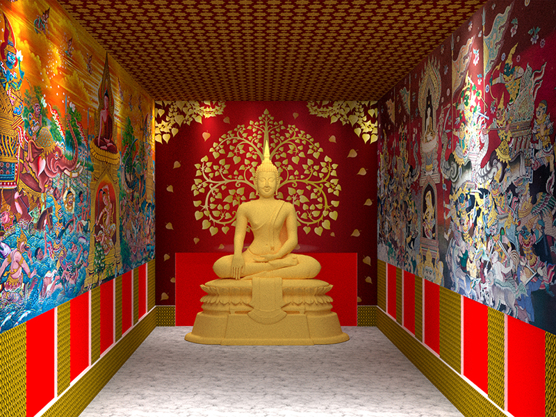 วอลเปเปอร์ติดผนังลายไทย ติด ตกแต่งผนังโบสถ์