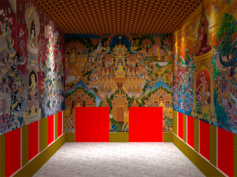 วอลเปเปอร์ติดผนังลายไทย ติด ตกแต่งผนังโบสถ์