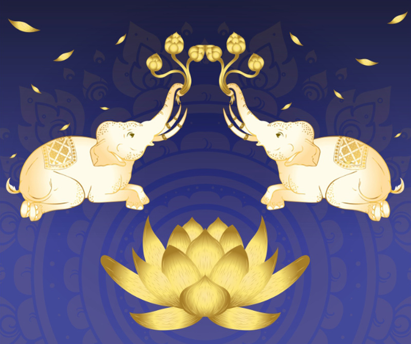 วอลเปเปอร์ติดผนังภาพพิมพ์ "ภาพช้างไทย" ตกแต่งร้านสปาไทย