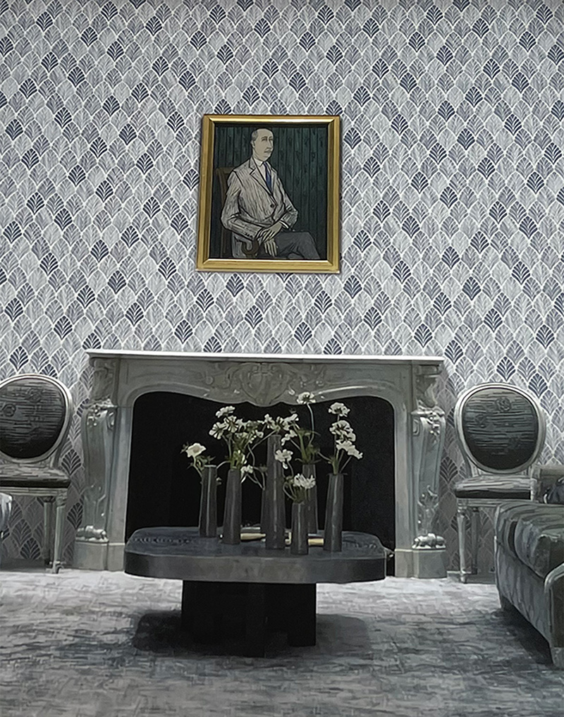 วอลเปเปอร์ติดผนัง ลายใบไม้ ลายโมเดิร์น สีเทา ตกแต่งผนัง