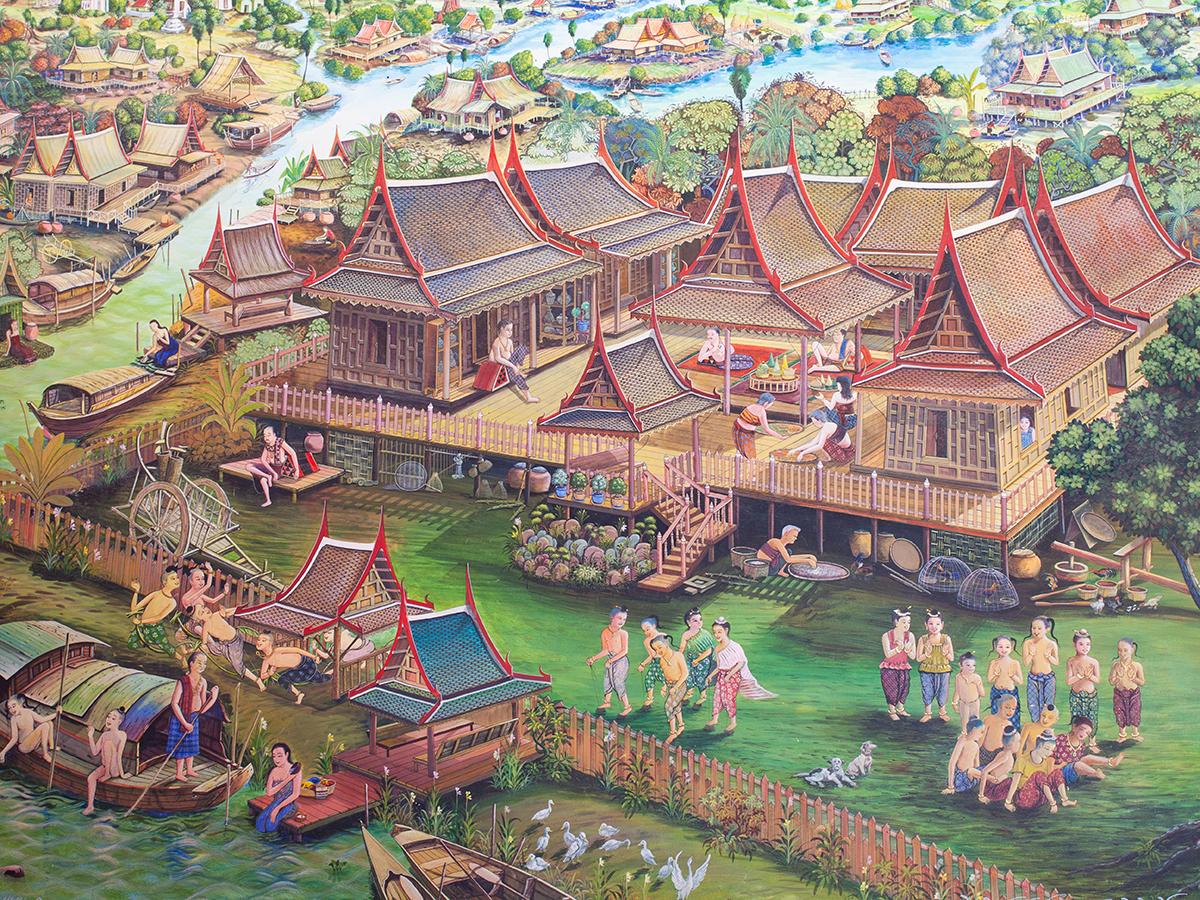 วอลเปเปอร์ติดผนัง ภาพวิะีไทย ตกแต่งร้านสปาไทย นวดไทย