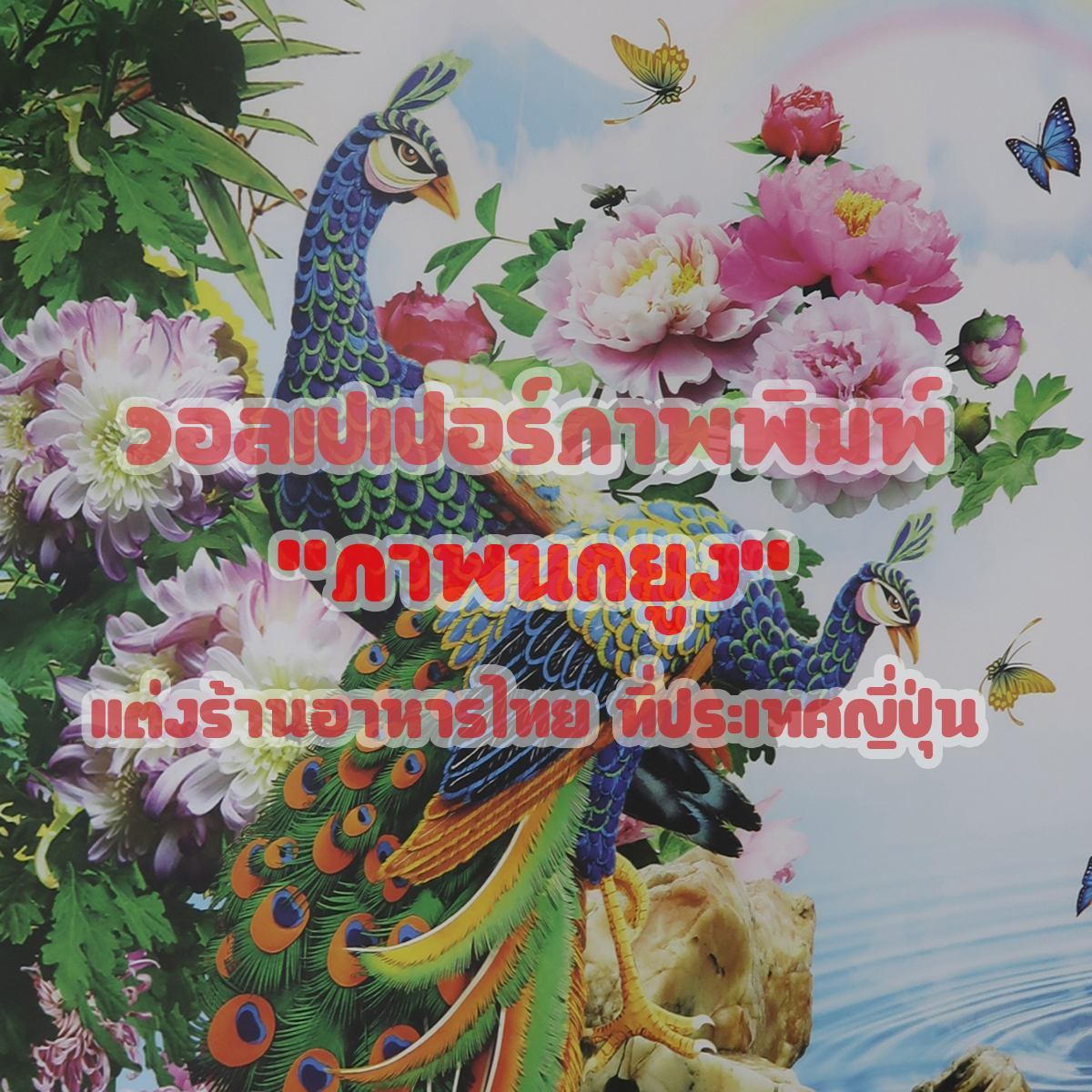 วอลเปเปอร์ติดผนังภาพนกยูง แต่งร้านอาหารไทยที่ญี่ปุ่น