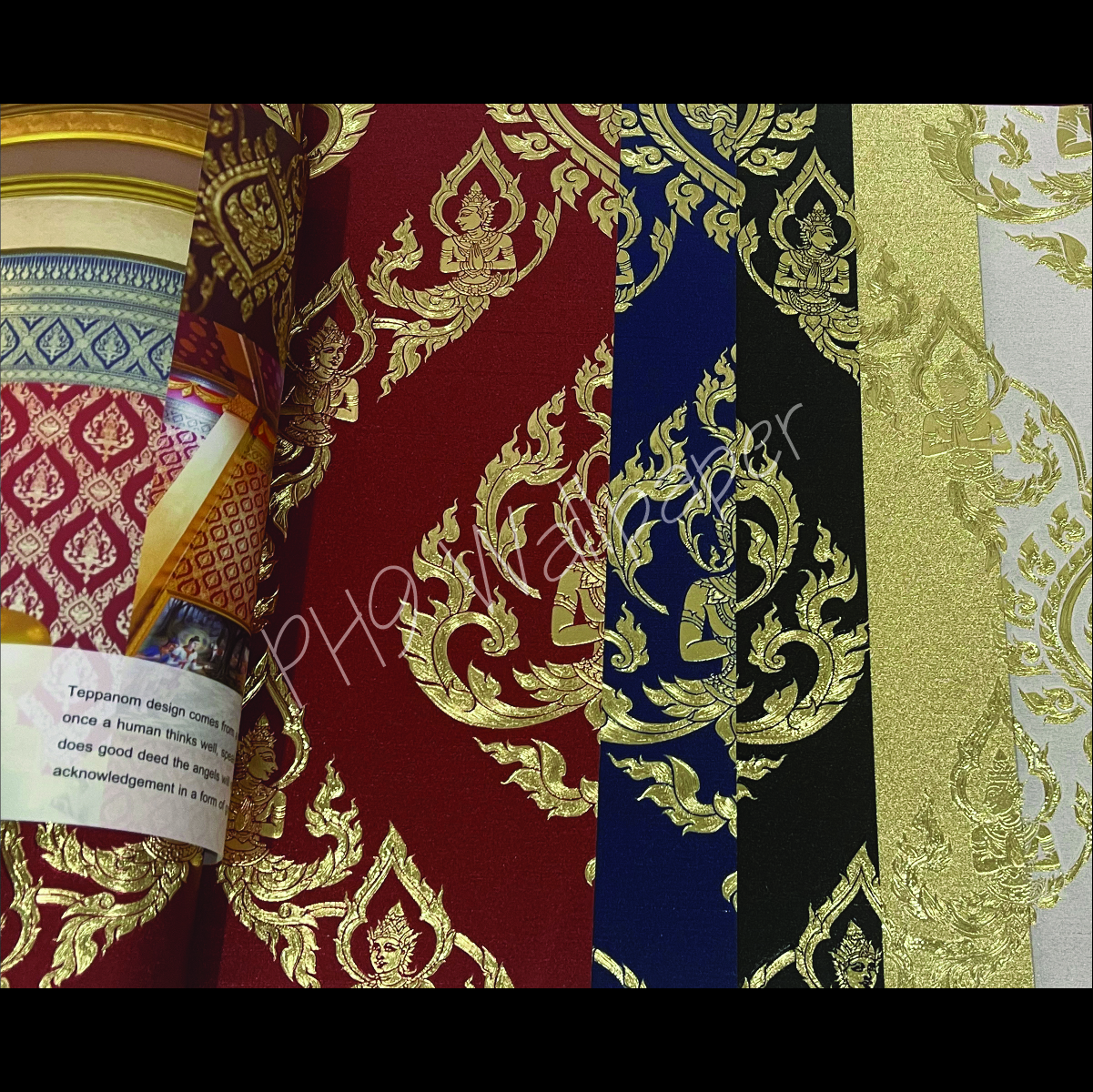 วอลเปเปอร์ติดผนัง ลายไทย ลายเทพพนม ลายปั๊มนูน