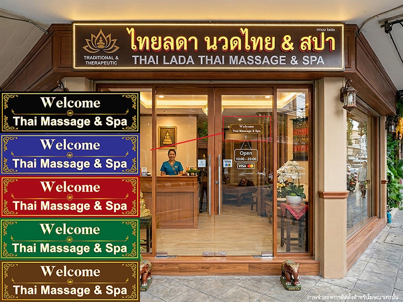 ป้าย welcome แต่งร้านสปา